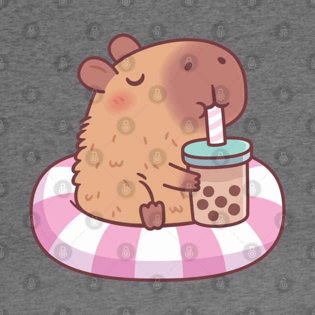 Cute Capybara On Pool Float Drinking Bubble Tea by rustydoodle